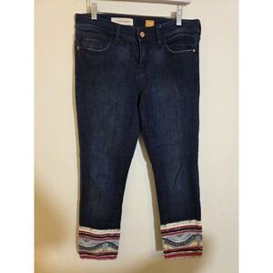 Pilcro Anthropologie Womens 28 Stet Skinny Patchwork Embellished Cuff Boho Jeans